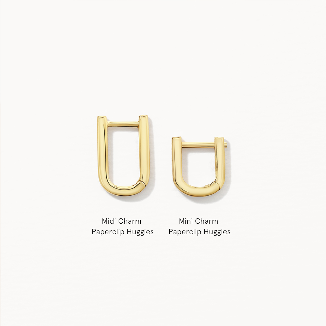 Medley Earrings Mini Charm Paperclip Huggie Earrings in 10k Gold