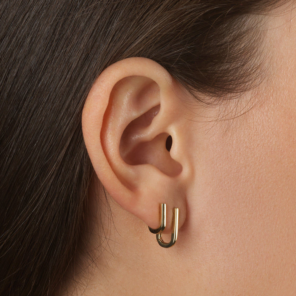 Mini Charm Paperclip Huggie Earrings in 10k Gold
