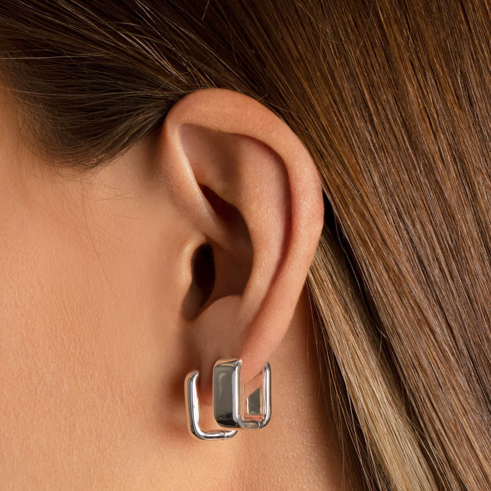 Mini Chunky Paperclip Earrings in Silver
