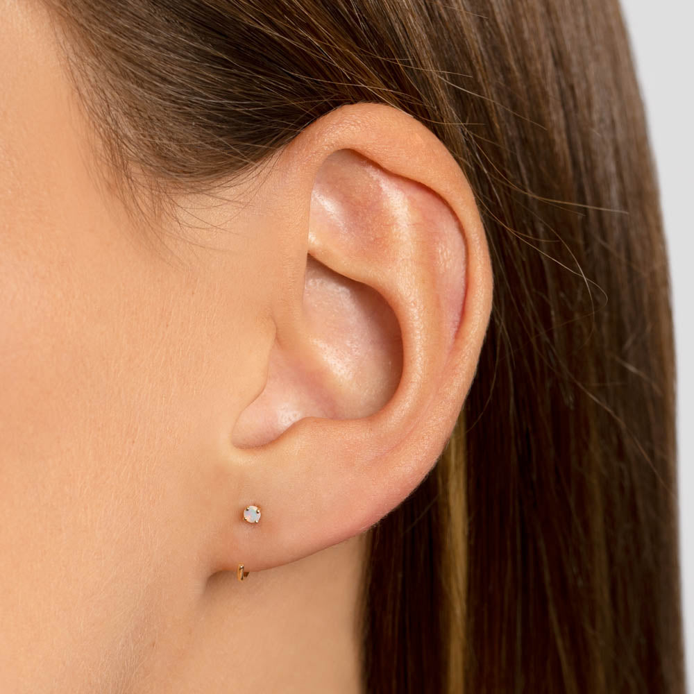Opal Birthstone Hook Stud Earrings in 10k Gold