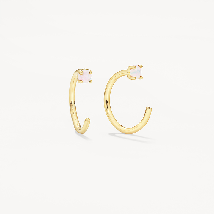 Opal Birthstone Hook Stud Earrings in 10k Gold