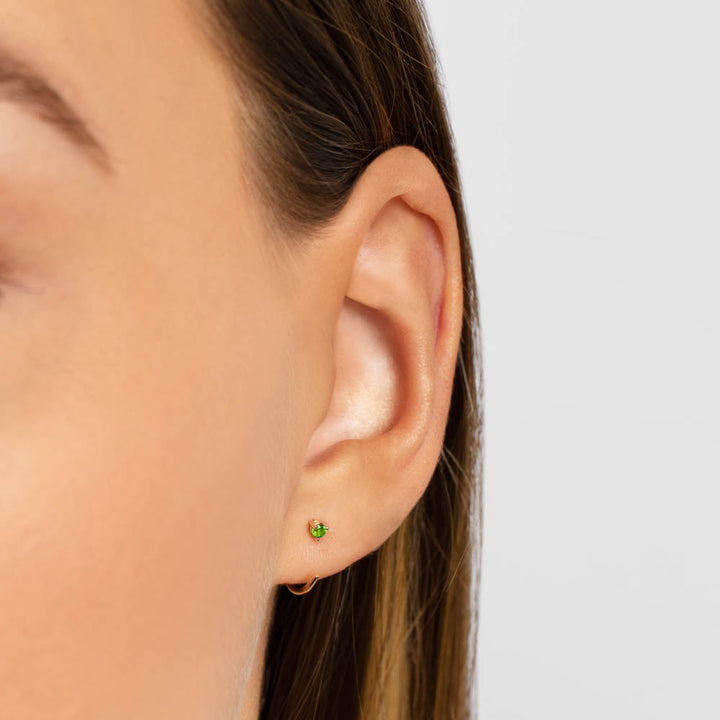 Peridot Birthstone Hook Stud Earrings in 10k Gold