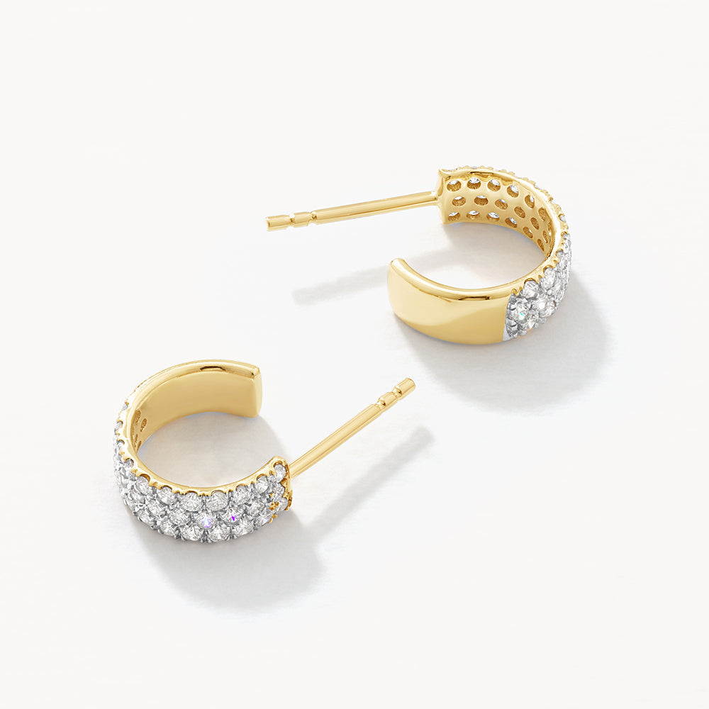Slim Diamond Pave Huggie Earrings in 10k Gold