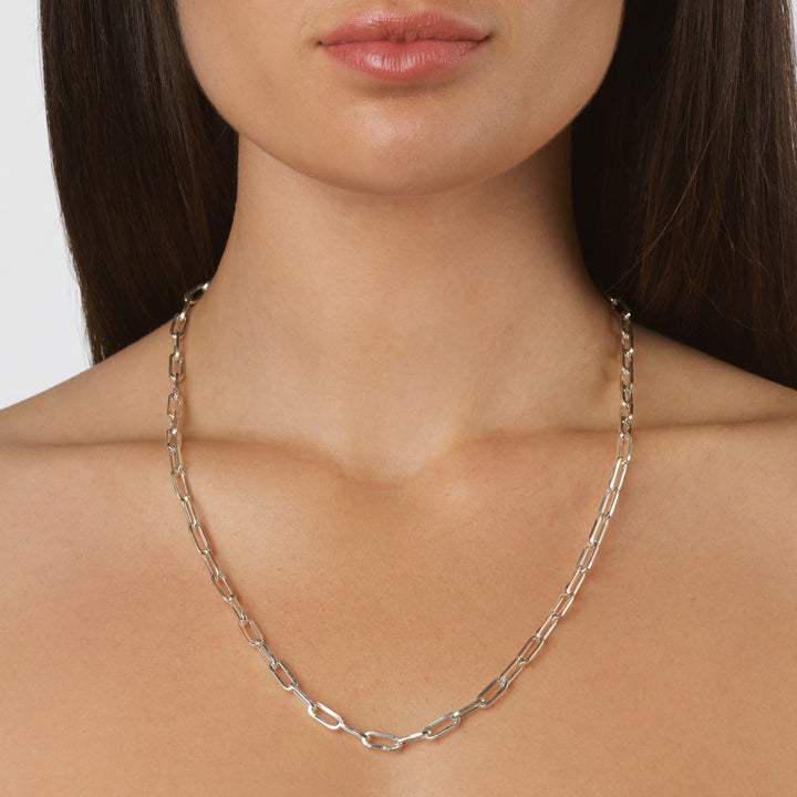 Medley Necklace Square Boyfriend Paperclip Chain Necklace in Silver