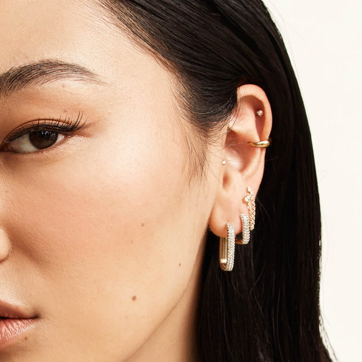 White Topaz Mini Pave Paperclip Earrings in Gold