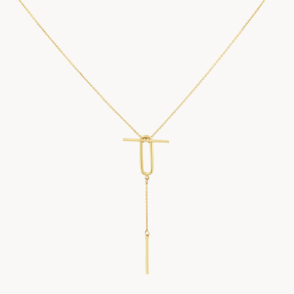 Wire Paperclip Toggle Lariat Y Necklace in 10k Gold