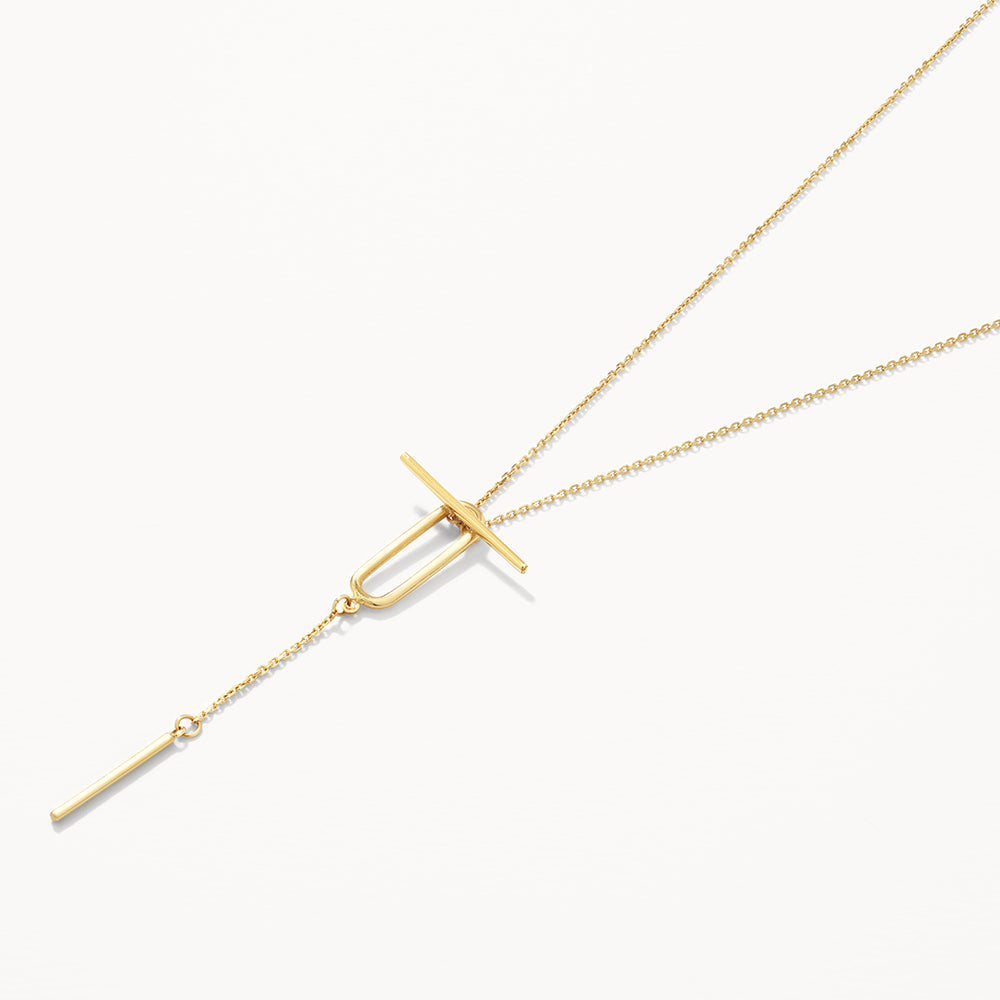 Wire Paperclip Toggle Lariat Y Necklace in 10k Gold